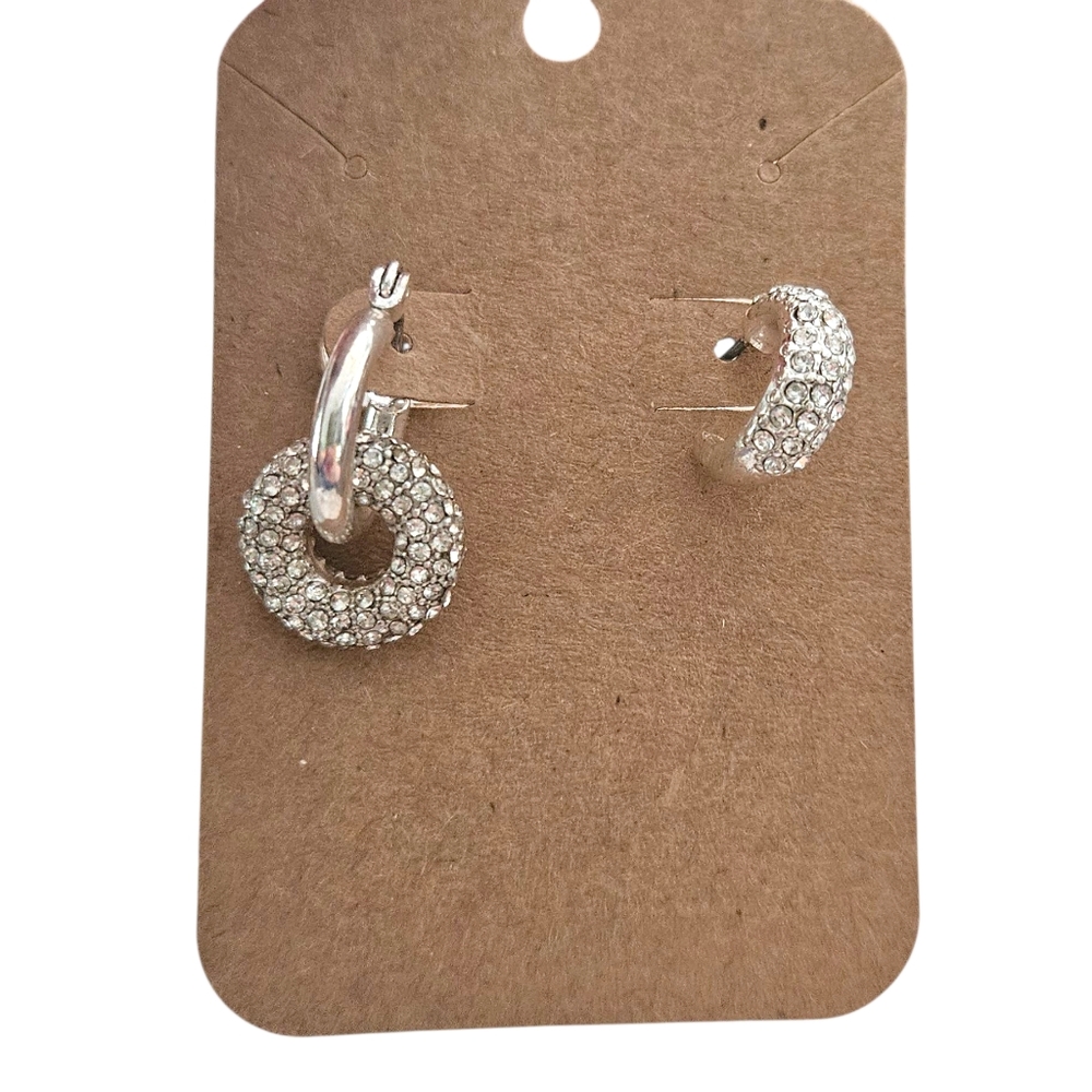 Asymmetrical Pave Rhinestone Silver Tone‎ Earrings